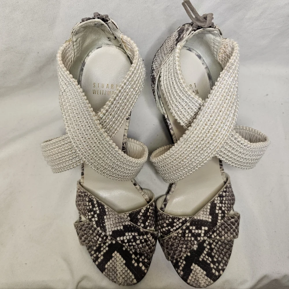 Stuart Weitzman Grasp Wedge Sandals - Women's Size 9.5 - Snakeskin Animal Print - Picture 4 of 14